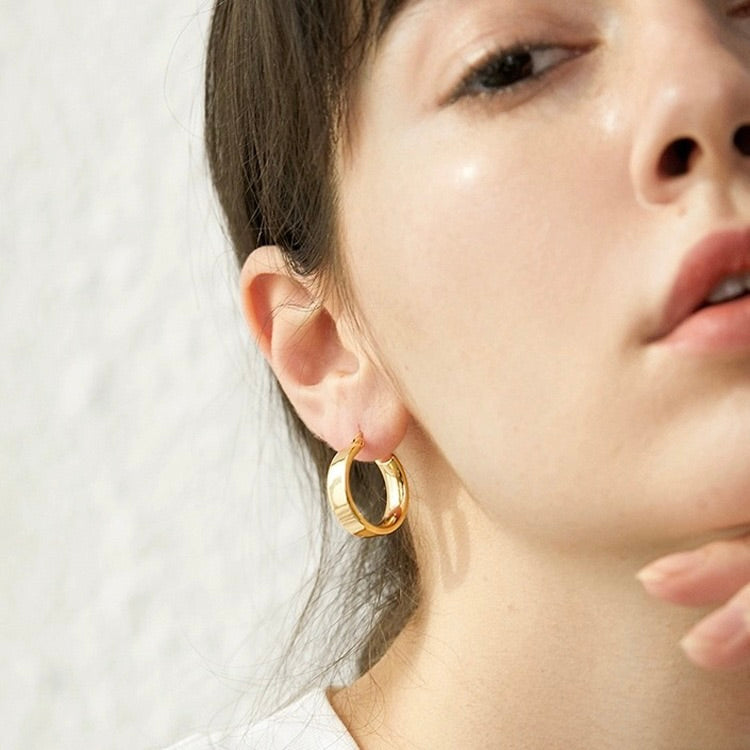 Yellow Gold Square Tube Hoop Earring