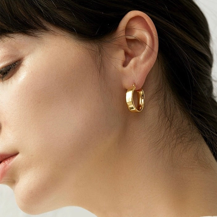 Yellow Gold Square Tube Hoop Earring