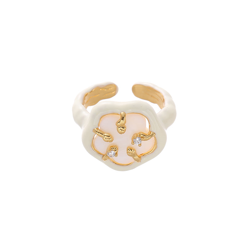 Handmade White Enamel Shell Flower Ring