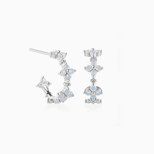 Silver Blue Blossom Hoop Earrings