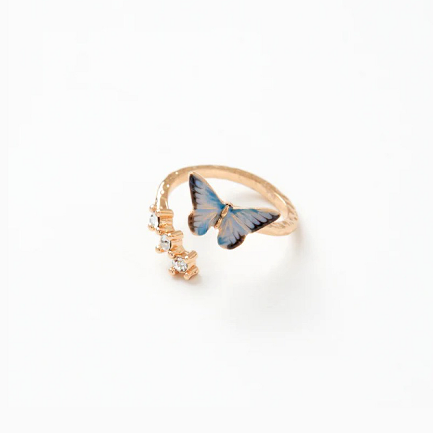 Retro Blue Butterfly Enamel 18k Gold-plated Ring