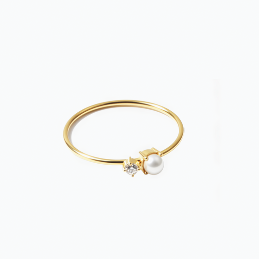 Delicate Pearl and Diamond Gold Stack Ring