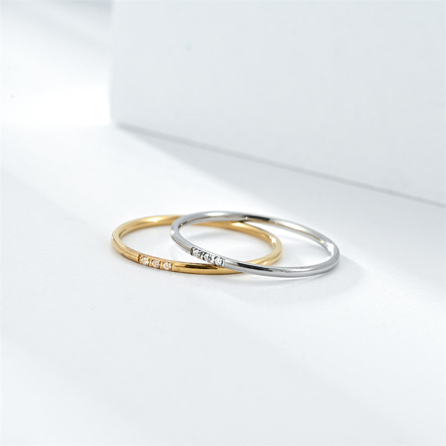 3 Stones Thin Yellow Gold Stack Ring