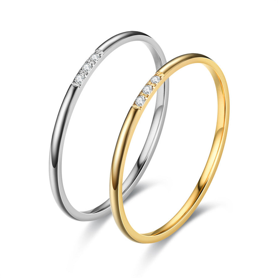 3 Stones Thin Yellow Gold Stack Ring